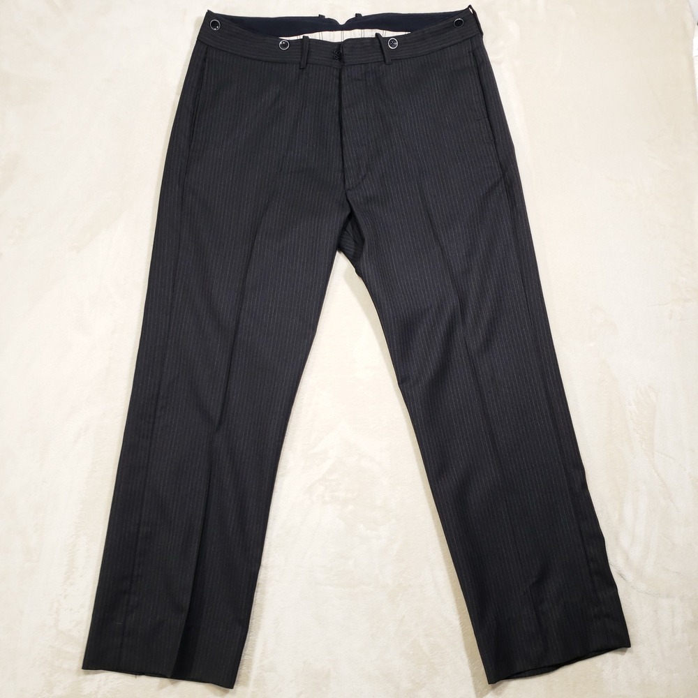 Double RL Trousers‎ Men 36 Black Pinstripe Wool Cinch Back Suspender Buttons RRL
